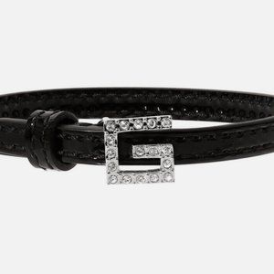 Gucci Black Leather Bracelet with Crystal Square G